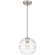 Access Lighting Swirl 1 Light Pendant, Brushed Steel/Clear Ribbed