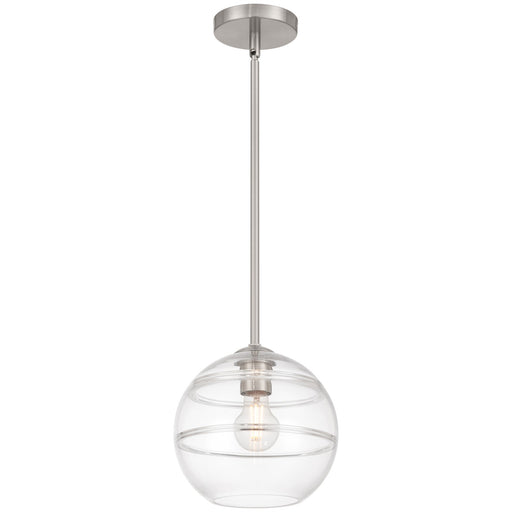Access Lighting Swirl 1 Light Pendant, Brushed Steel/Clear Ribbed