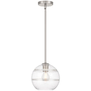 Access Lighting Swirl 1 Light Pendant, Brushed Steel/Clear Ribbed