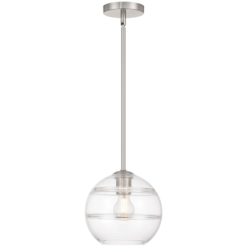 Access Lighting Swirl 1 Light Pendant, Brushed Steel/Clear Ribbed