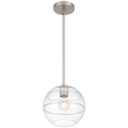 Access Lighting Swirl 1 Light Pendant, Brushed Steel/Clear Ribbed