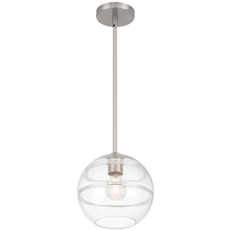 Access Lighting Swirl 1 Light Pendant, Brushed Steel/Clear Ribbed