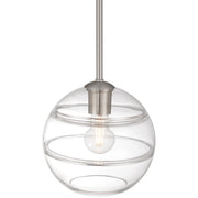 Access Lighting Swirl 1 Light Pendant, Brushed Steel/Clear Ribbed