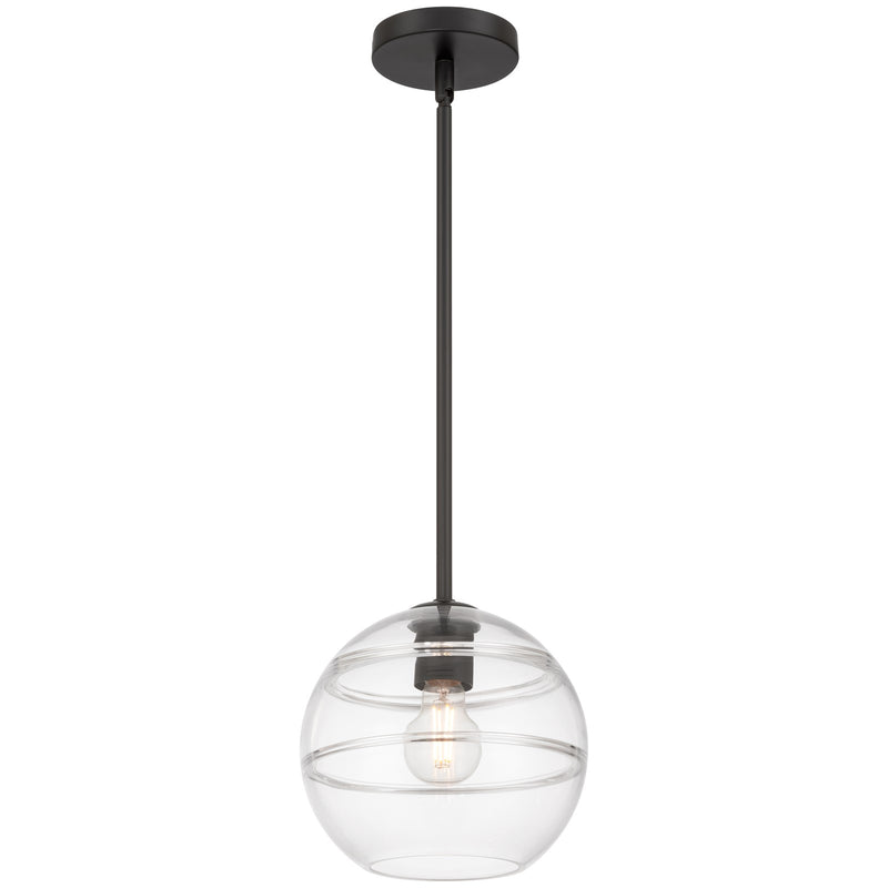 Access Lighting Swirl 1 Light Pendant, Matte Black/Clear Ribbed