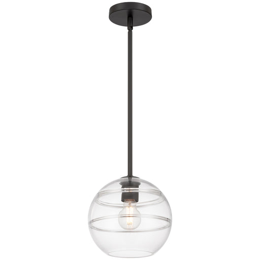 Access Lighting Swirl 1 Light Pendant, Matte Black/Clear Ribbed
