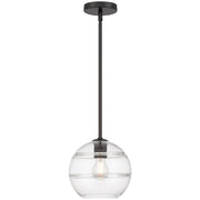 Access Lighting Swirl 1 Light Pendant, Matte Black/Clear Ribbed