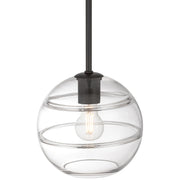 Access Lighting Swirl 1 Light Pendant, Matte Black/Clear Ribbed
