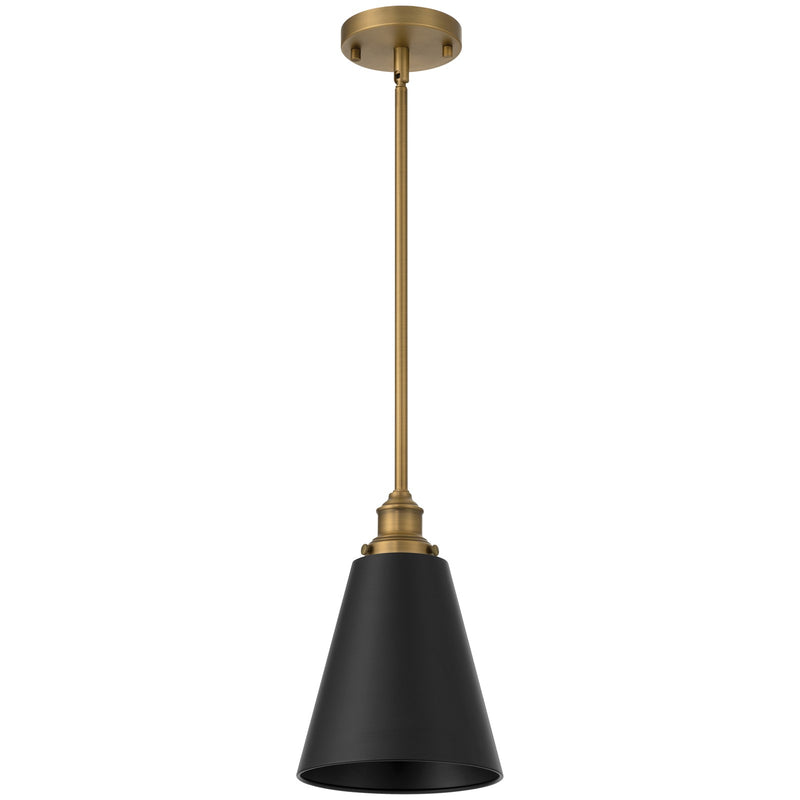 Access Dahlia 1Lt Pendant, Antique Brushed Brass, Black Shade/Black