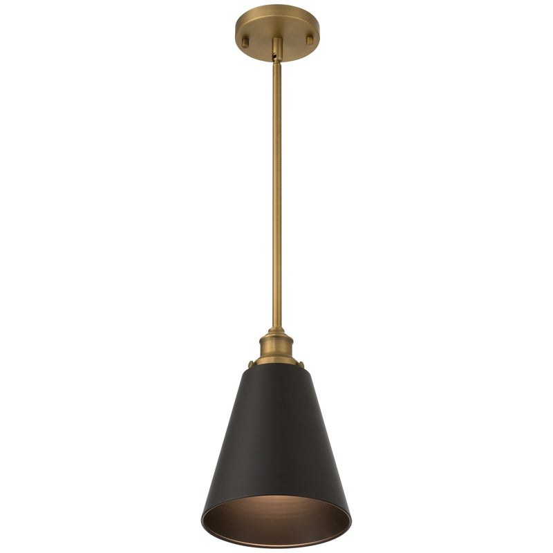 Access Dahlia 1Lt Pendant, Antique Brushed Brass, Black Shade/Black