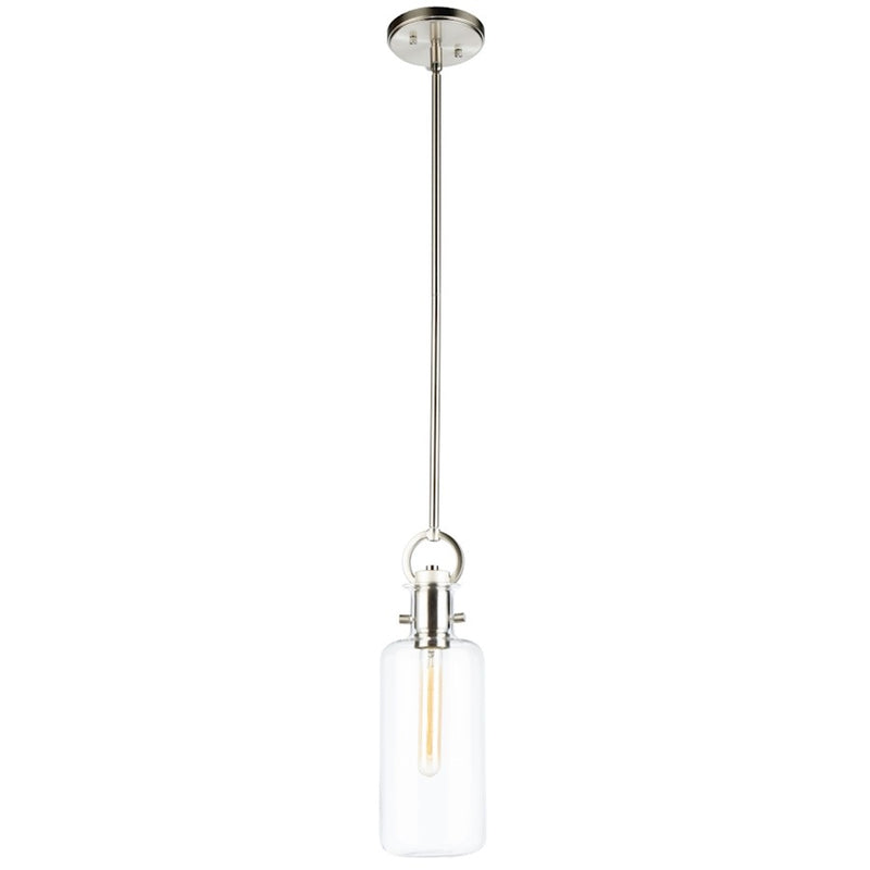 Artcraft Single 1 Light Pendant, Satin Nickel/Clear Cylinder