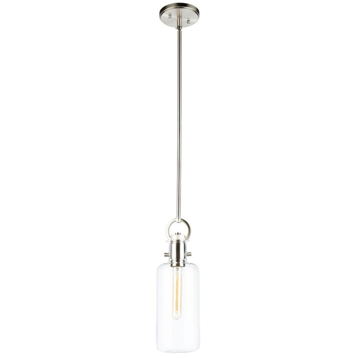 Artcraft Single 1 Light Pendant, Satin Nickel/Clear Cylinder