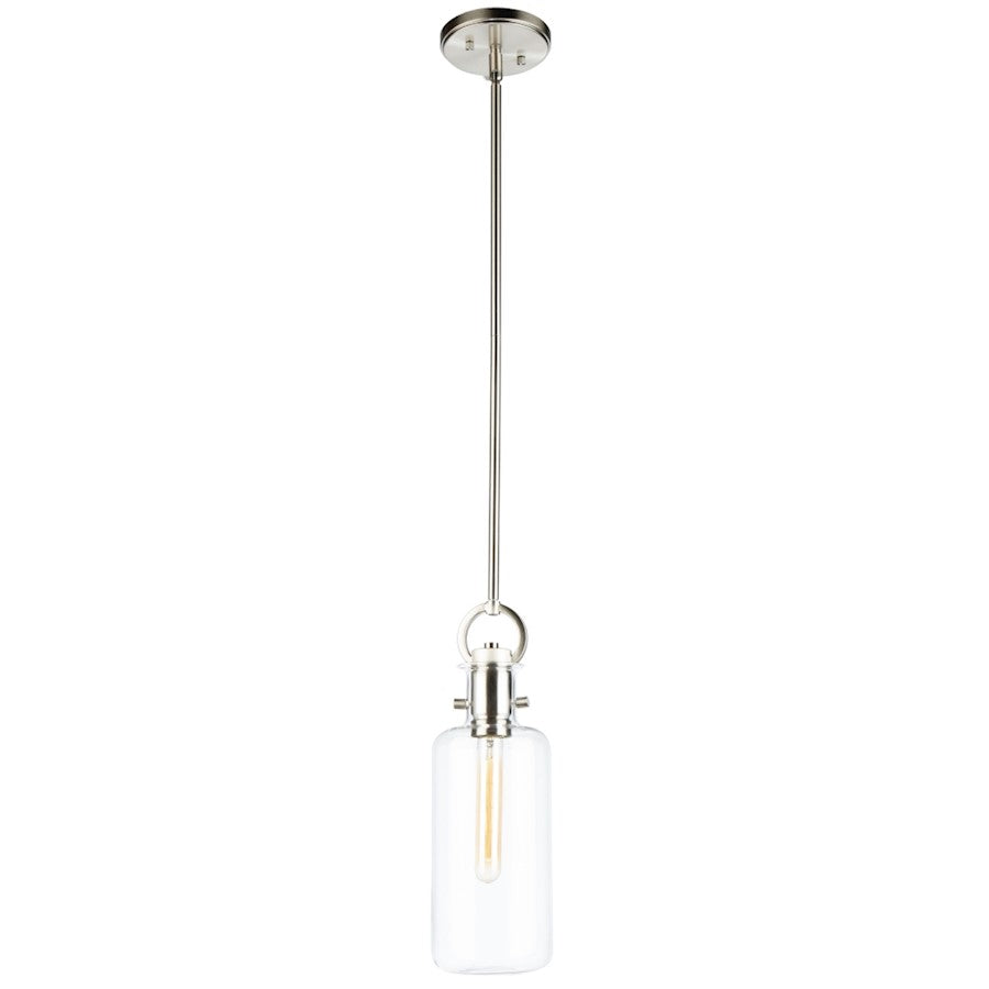 Artcraft Single 1 Light Pendant, Satin Nickel/Clear Cylinder