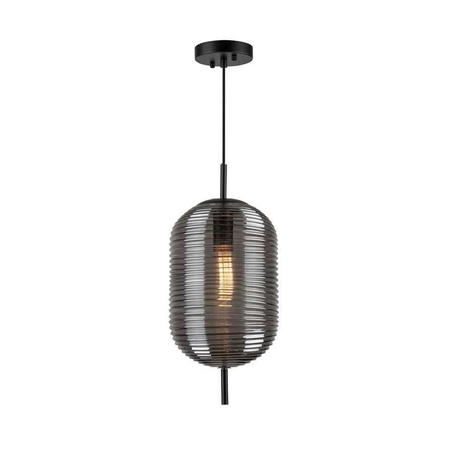 Artcraft Vita 1 Light Pendant, Black/Smoke Grey