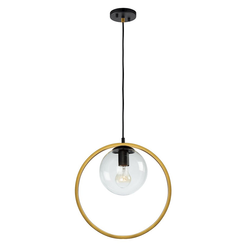 Artcraft Lugano 1 Light Pendant, Black/Vintage Brass