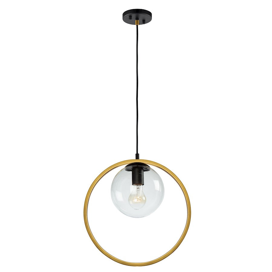 Artcraft Lugano 1 Light Pendant, Black/Vintage Brass