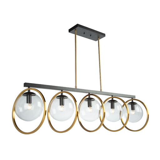Artcraft Lugano 5 Light Linear Pendant, Black/Vintage Brass