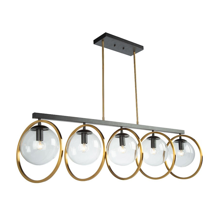 Artcraft Lugano 5 Light Linear Pendant, Black/Vintage Brass