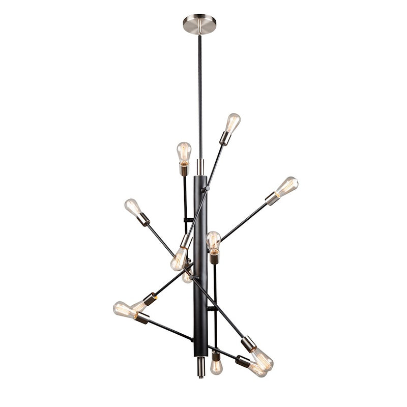 Artcraft Truro 12 Light Pendant, Black/Brushed Nickel