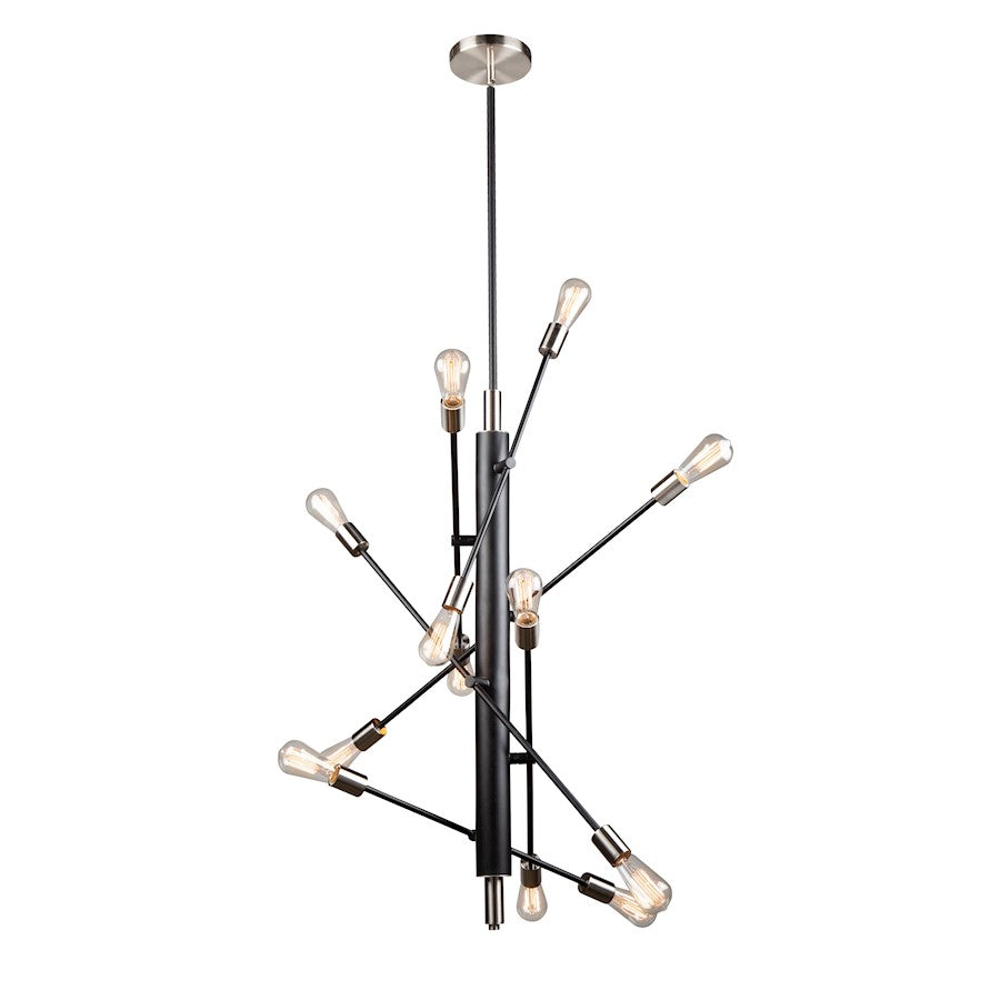 Artcraft Truro 12 Light Pendant, Black/Brushed Nickel