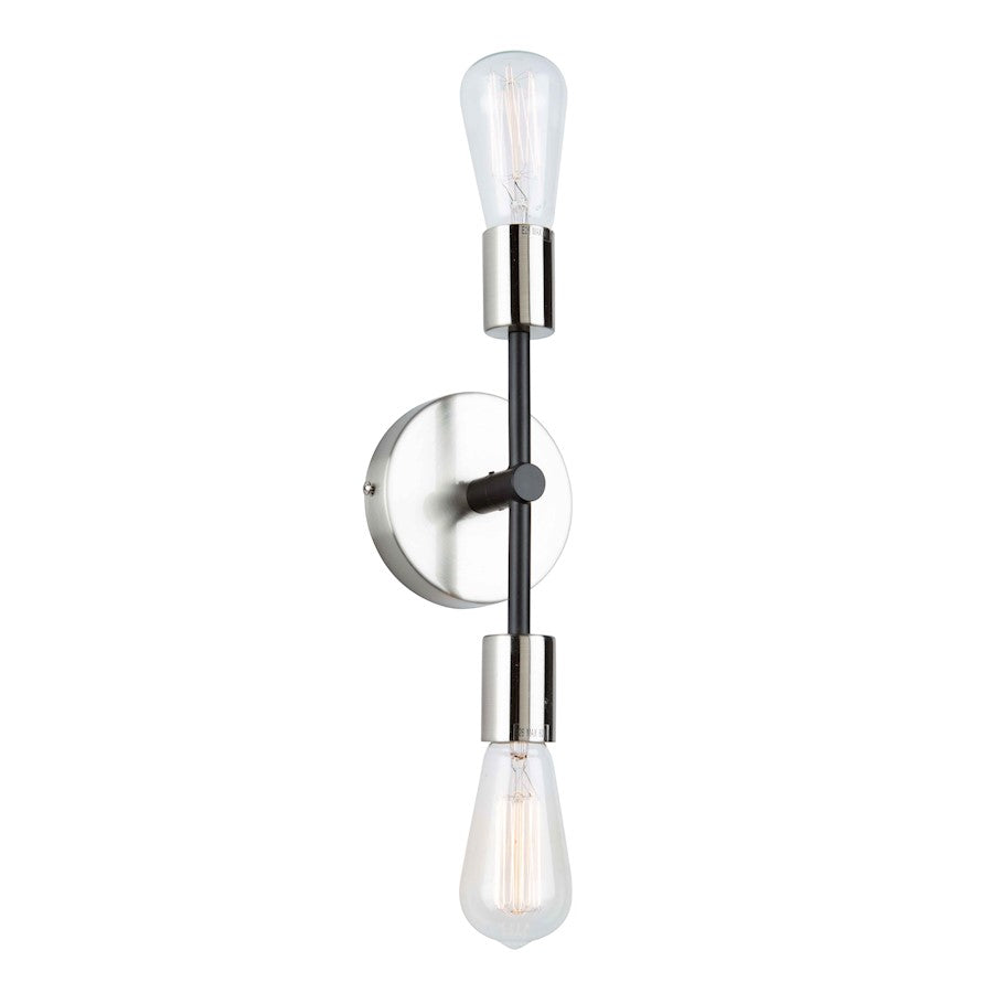 Artcraft Truro 2 Light Wall Mount, Black/Brushed Nickel