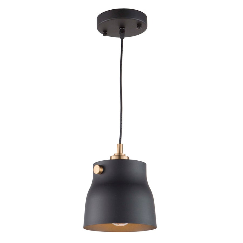 Artcraft Euro Industrial 1 Light Pendant, Matte Black/Harvest Brass
