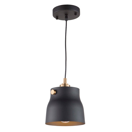 Artcraft Euro Industrial 1 Light Pendant, Matte Black/Harvest Brass