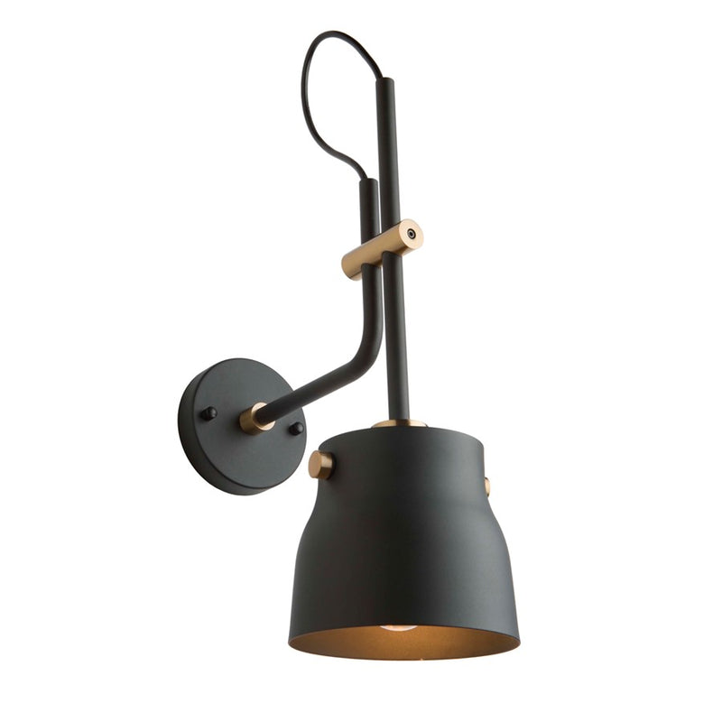 Artcraft Euro Industrial 1 Light 19" Wall Light, Black/Harvest Brass
