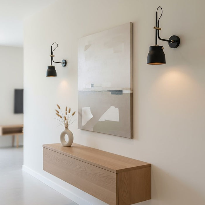 Artcraft Euro Industrial 1 Light 19" Wall Light, Black/Harvest Brass