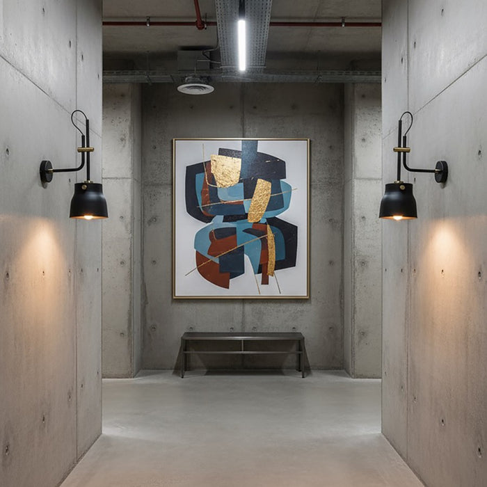 Artcraft Euro Industrial 1 Light 19" Wall Light, Black/Harvest Brass