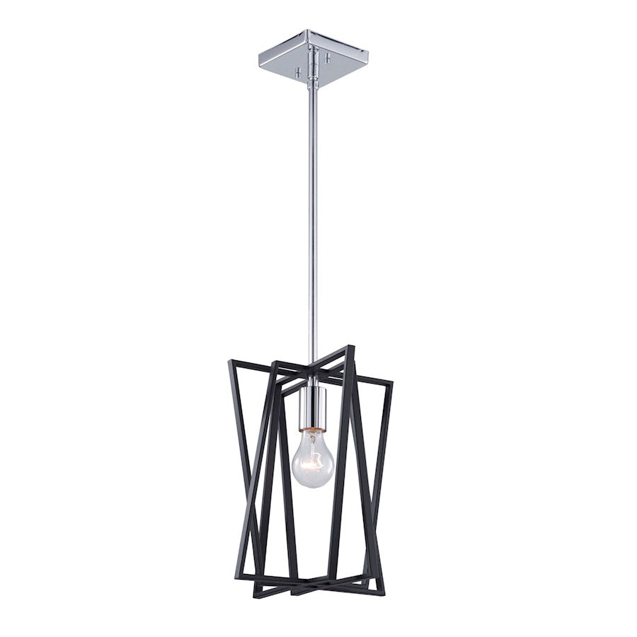 Artcraft Middleton 1 Light 11" Pendant, Matte Black/Polished Chrome
