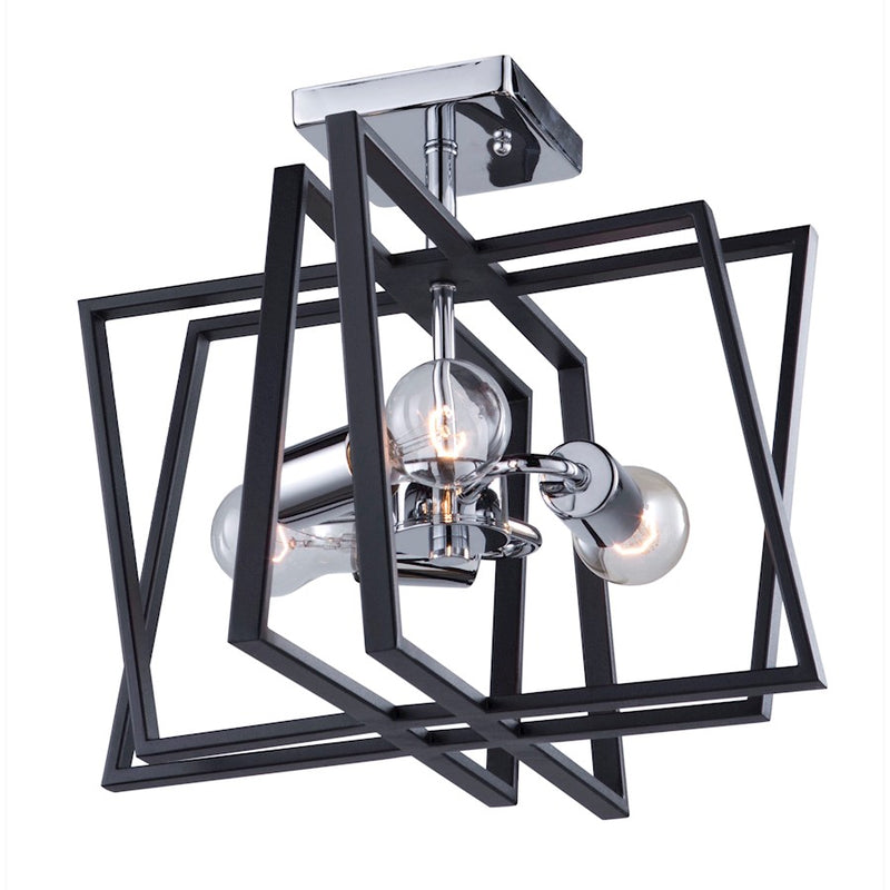 Artcraft Middleton 3 Light 13" SemiFlush Mount, Black/Polished Chrome