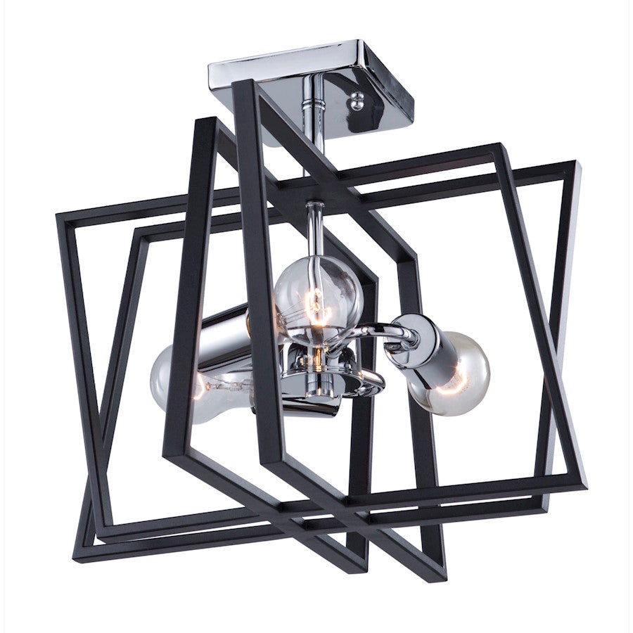 Artcraft Middleton 3 Light 13" SemiFlush Mount, Black/Polished Chrome