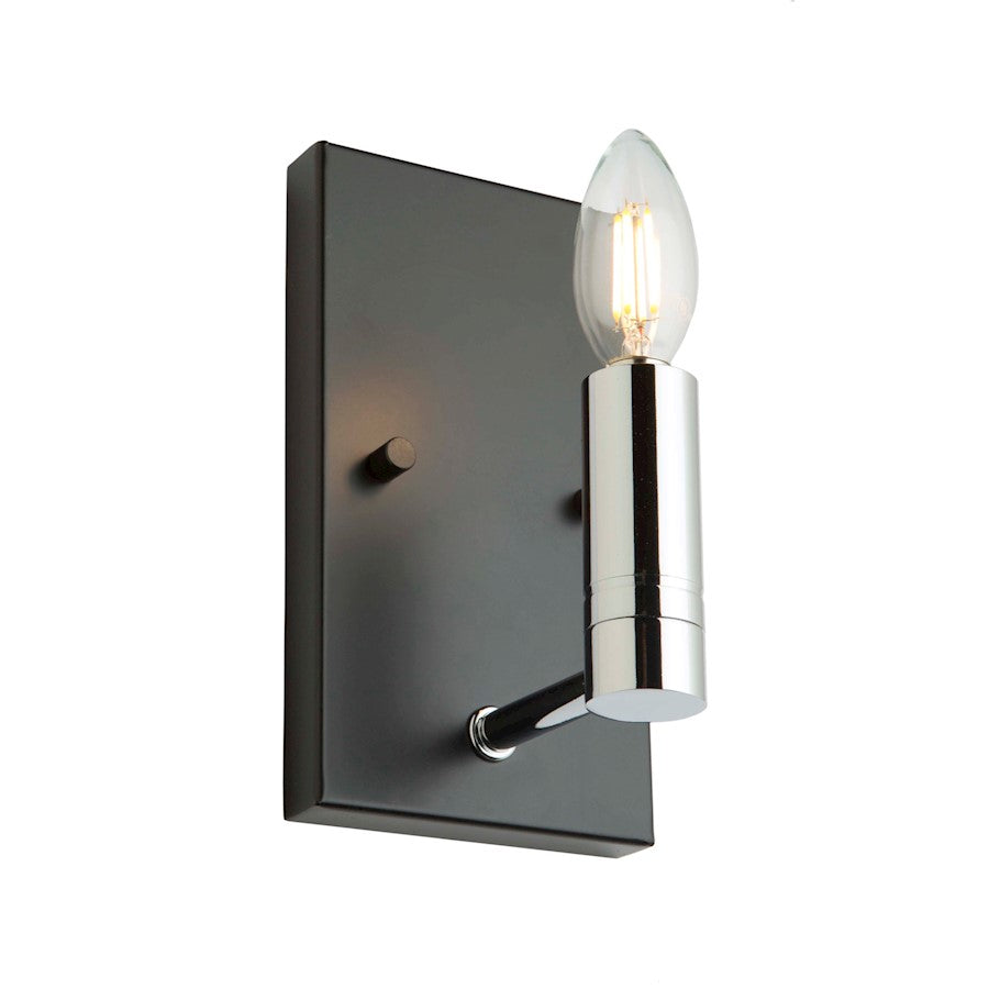 Artcraft Carlton 1 Light Wall Light, Matte Black/Polished Nickel