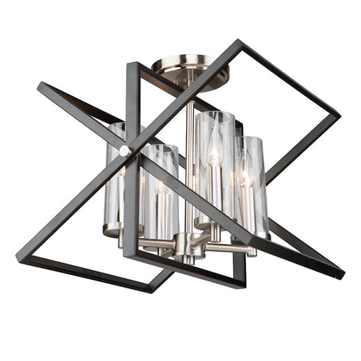 Artcraft Vissini 4 Light 14" SemiFlush Mount, Black/Polished Nickel