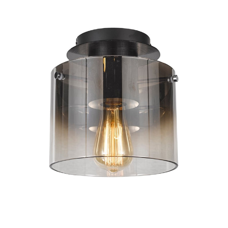 Artcraft Henley 1 Light 10" Flush Mount, Satin Black, Smoke Glass