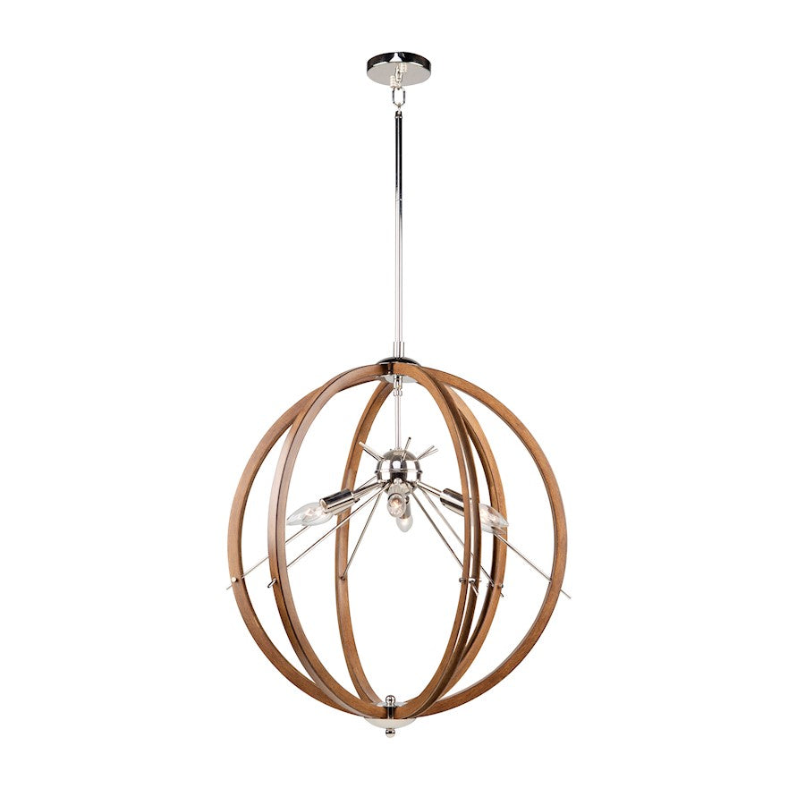 Artcraft Abbey 6 Light Semi Flush Mount, Faux Wood/Polished Nickel