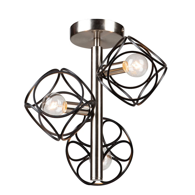 Artcraft Sorrento 3 Llight Semi Flush Mount, Matte Black/Satin Nickel