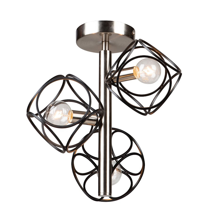 Artcraft Sorrento 3 Llight Semi Flush Mount, Matte Black/Satin Nickel