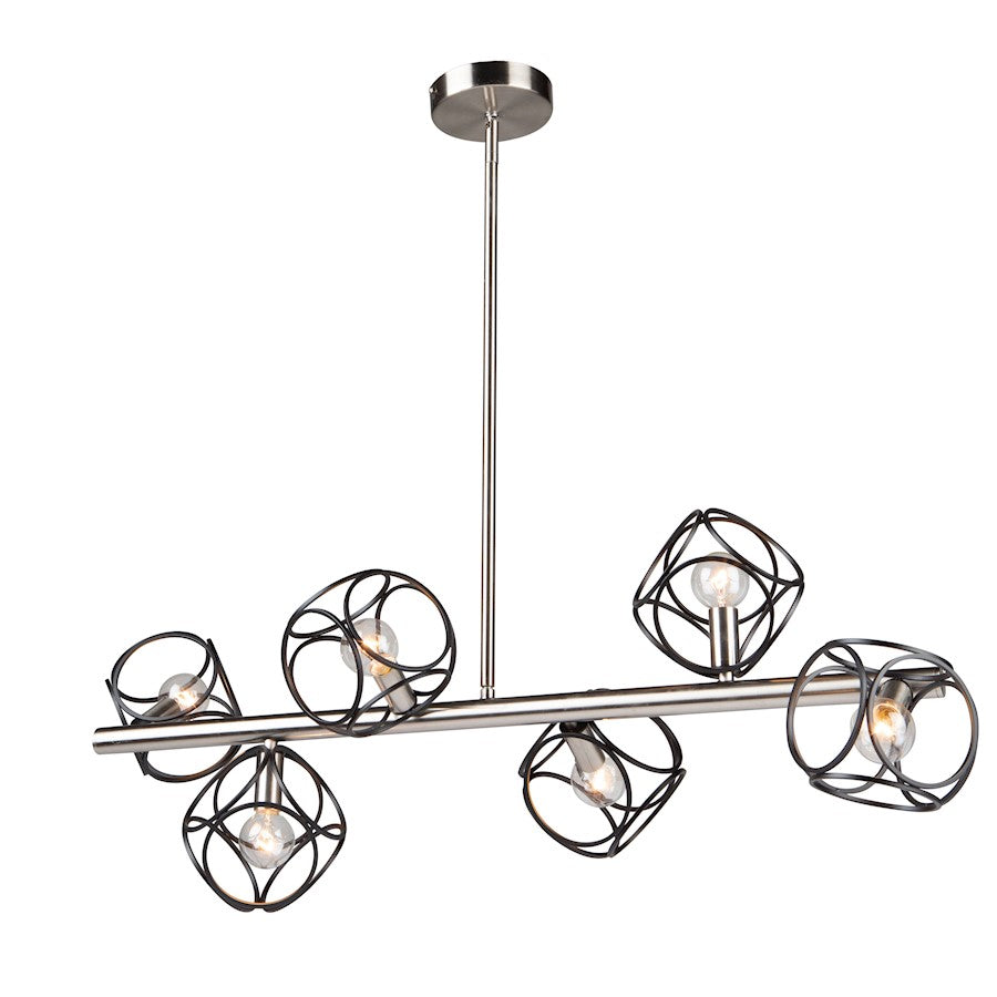 Artcraft Sorrento 6 Light Pendant, Matte Black/Satin Nickel