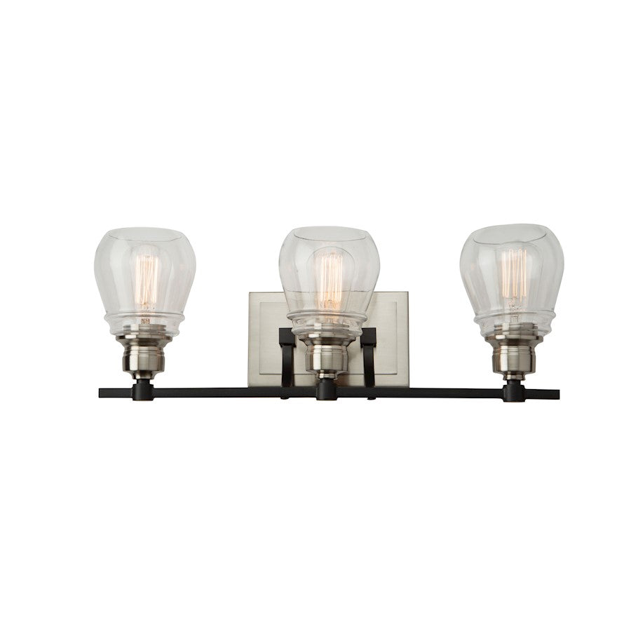 Artcraft Nelson 3 Light Vanity Light, Black/Brushed Nickel/Clear