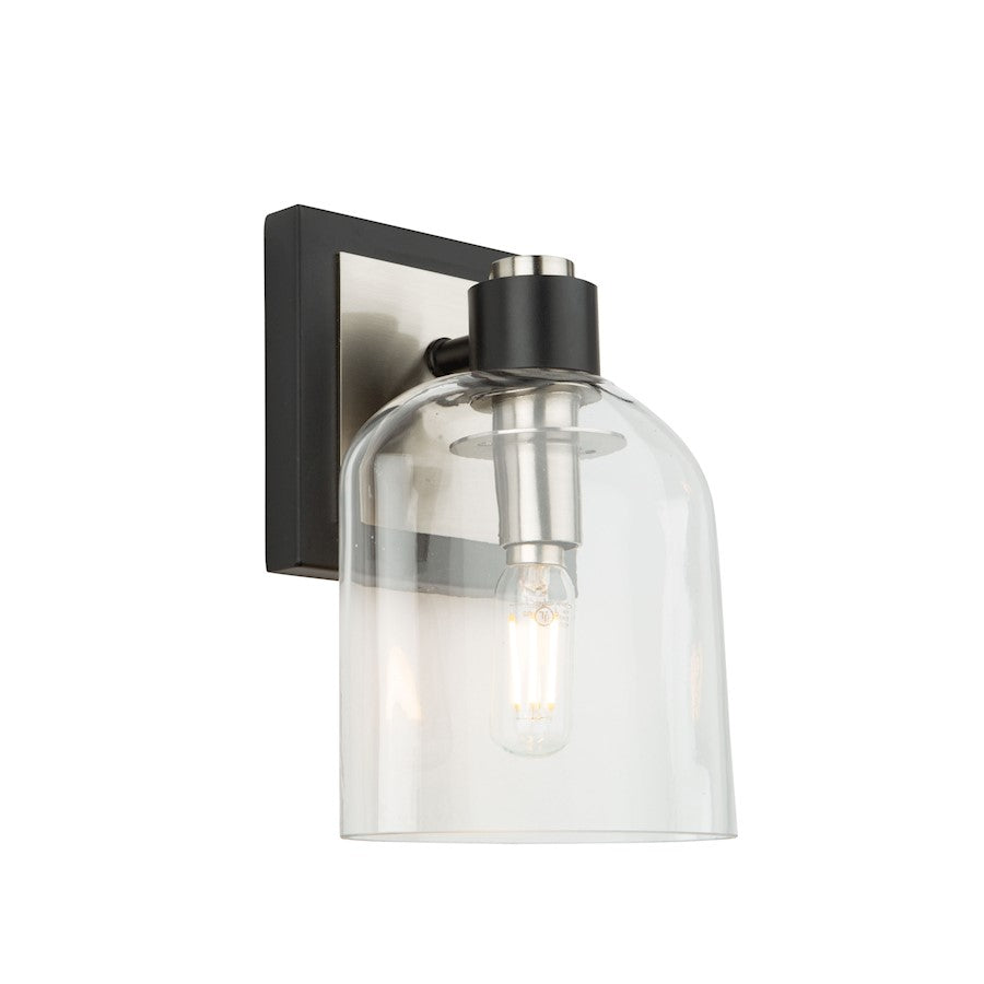 Artcraft Lyndon 1 Light Wall Sconce, Black/Brushed Nickel/Clear