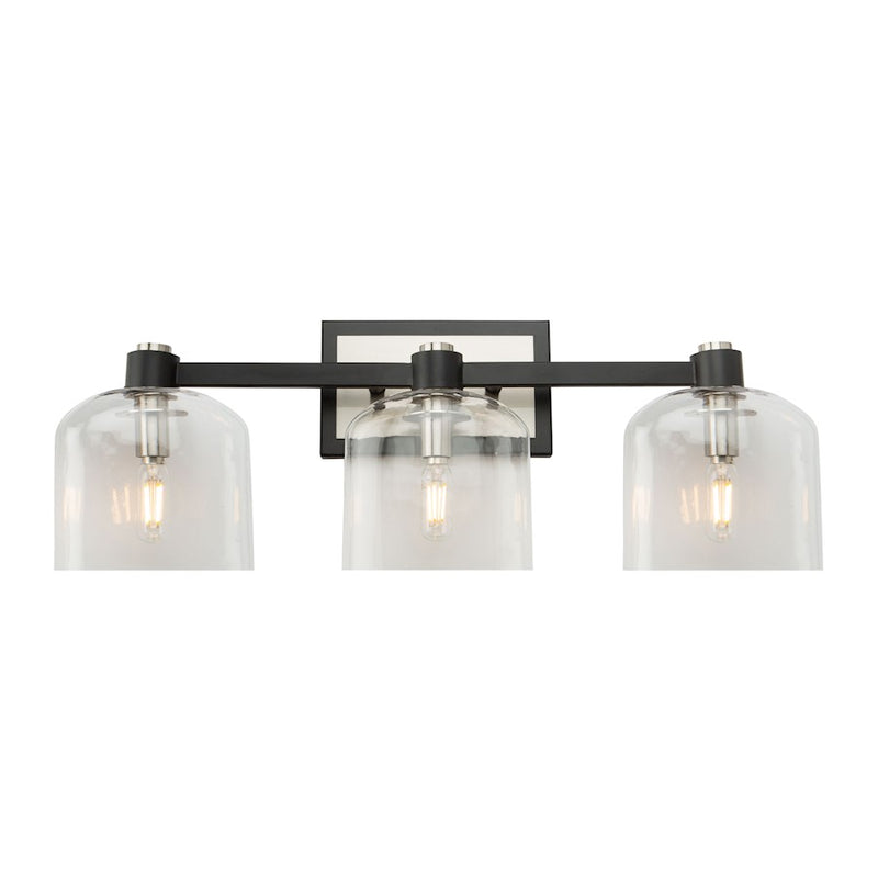 Artcraft Lyndon 3 Light Vanity Light, Black/Brushed Nickel/Clear