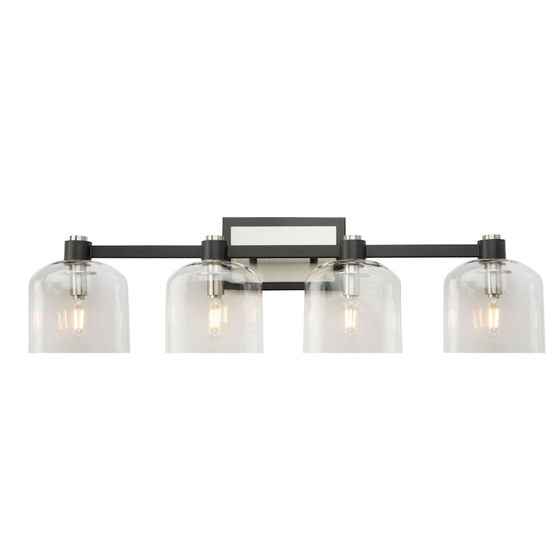 Artcraft Lyndon 4 Light Vanity Light, Black/Brushed Nickel/Clear