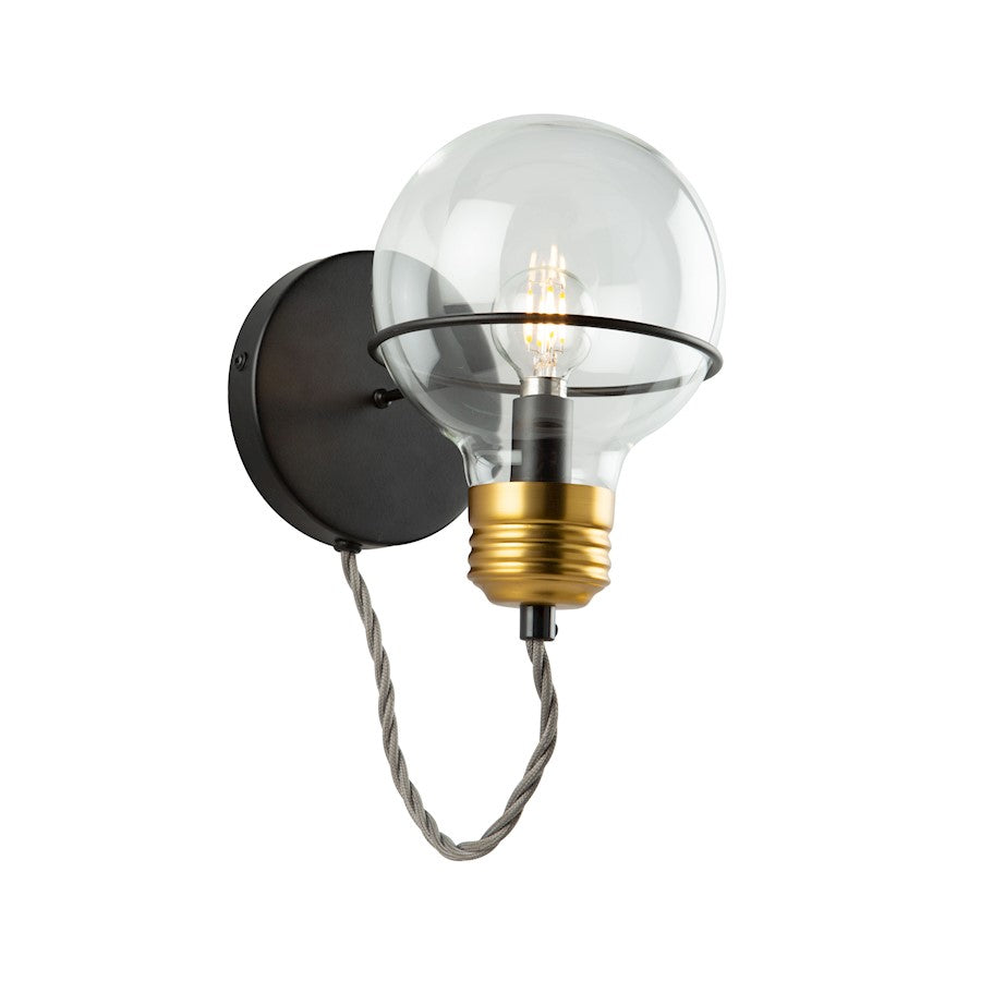 Artcraft Martina 1 Light Wall Sconce, Black/Brushed Brass/Clear