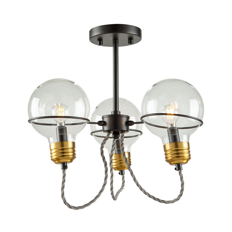 Artcraft Martina 3 Light Semi-Flush Mount, Black/Brushed Brass/Clear