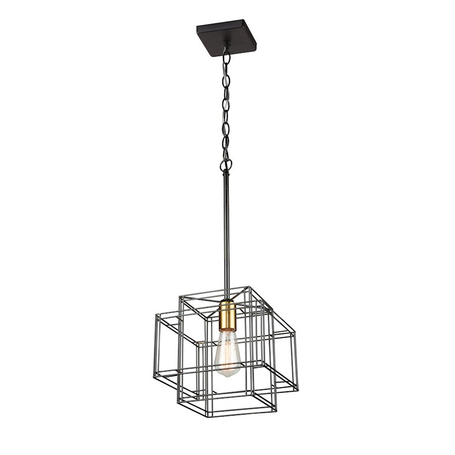 Artcraft Artisan 1 Light Pendant, Black/Brushed Brass