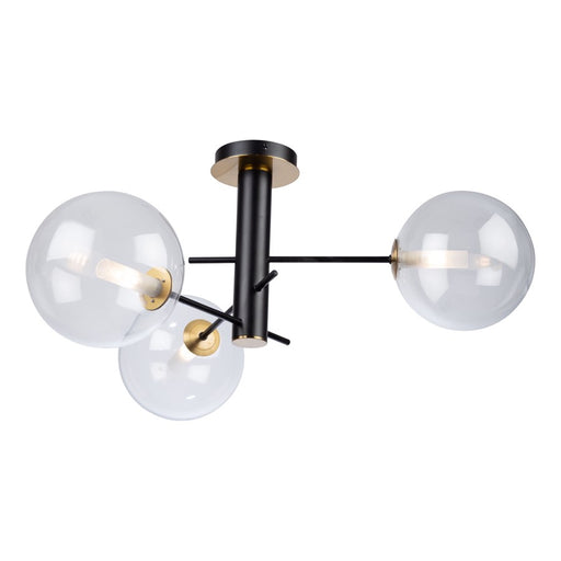 Artcraft Aurelia 3-Light Semi-Flush Mount, Matte Black/Brass