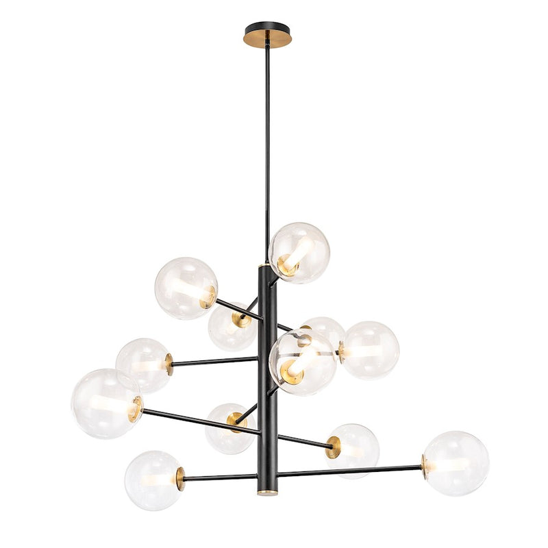 Artcraft Aurelia 12 Light Down Chandelier, Black/Brushed Brass/White