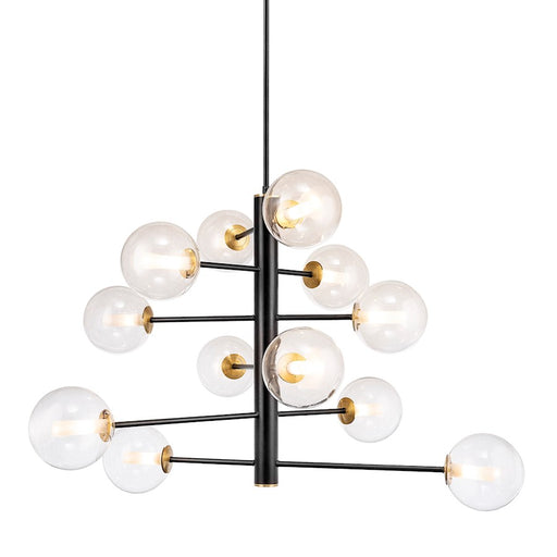 Artcraft Aurelia 12 Light Down Chandelier, Black/Brushed Brass/White