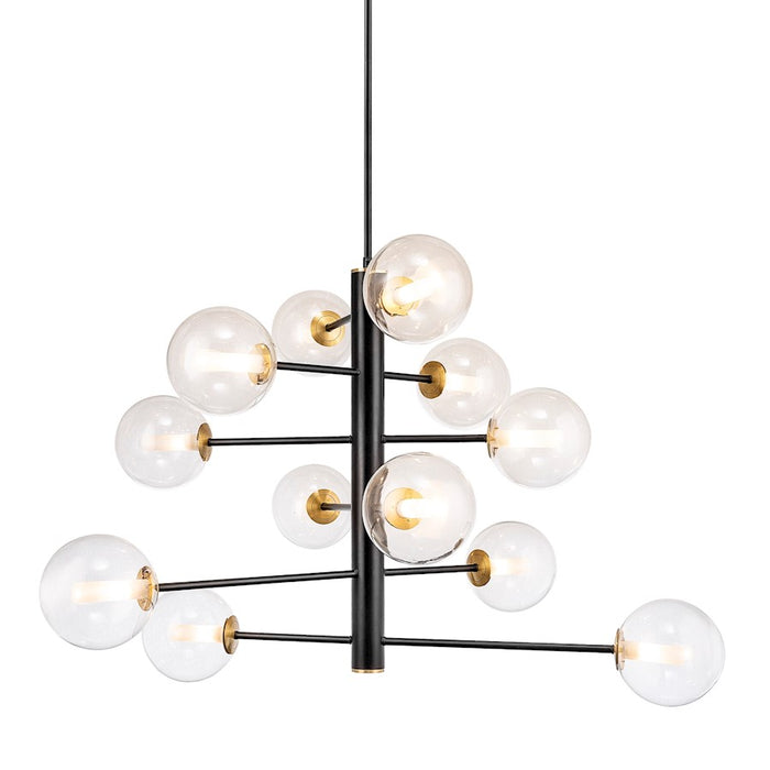 Artcraft Aurelia 12 Light Down Chandelier, Black/Brushed Brass/White
